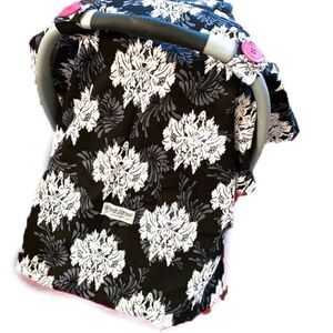 Car Seat Canopy Black / White Floral Design